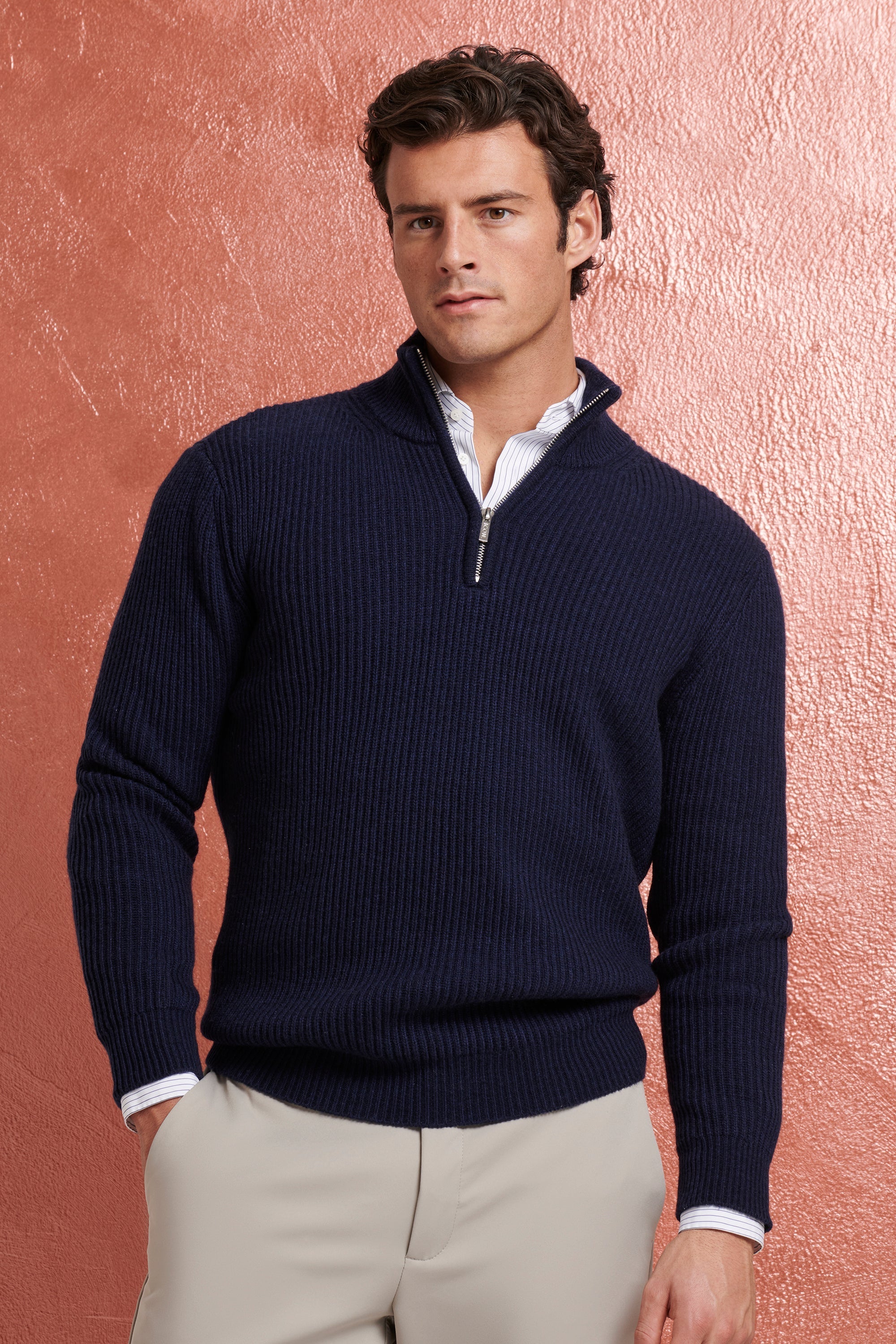 THE VICO QUARTER ZIP. HEAVY KNIT, SHARP FIT